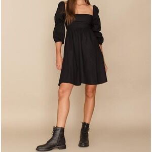 Women XXL Puff Sleeve Square Neck Mini Black Dress Goth‎ Babydoll Whimsigoth Y2K